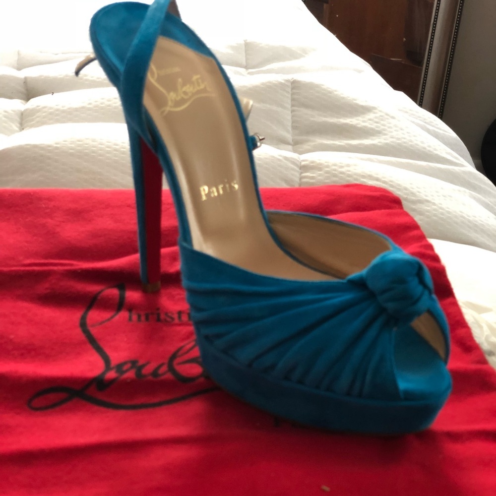 Christian Loubotin Blue Suede Knotted Mule